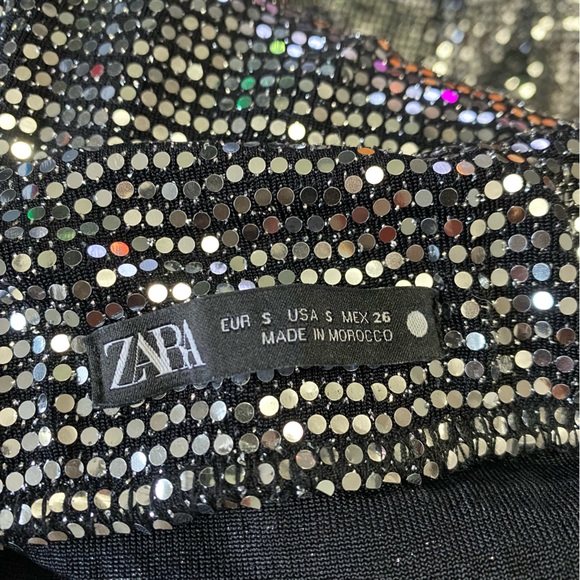 Zara Silver Mini Sequin Midi Skirt with Black Lace Trim - Picture 6 of 6